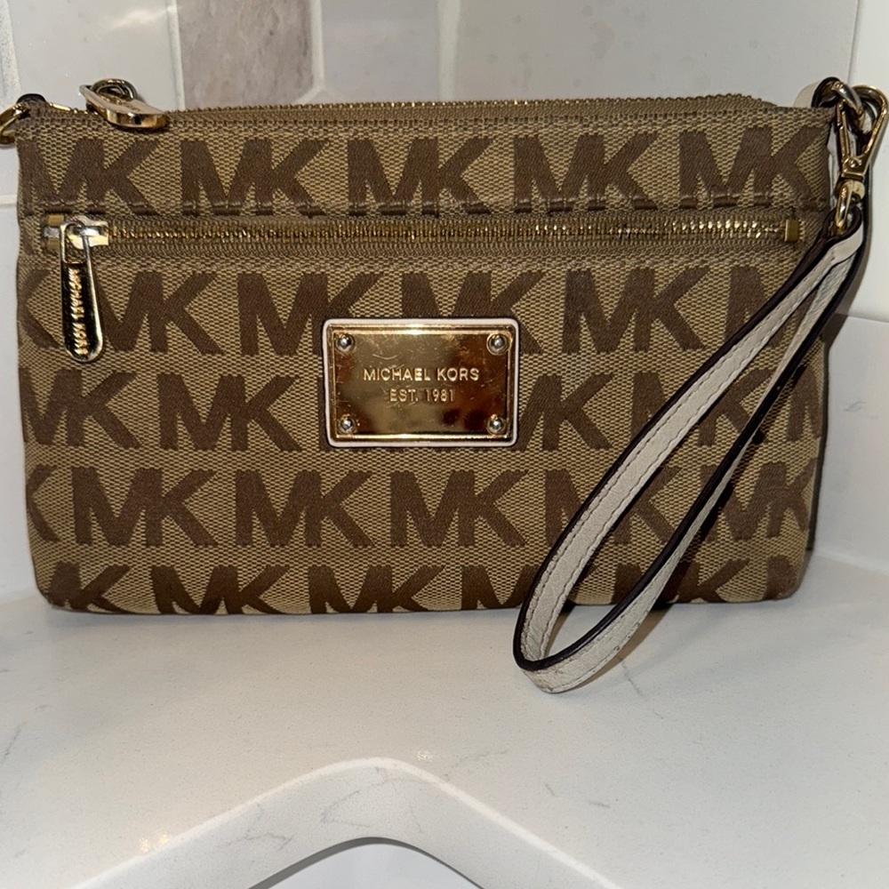 Michael Kors Brown Monogram Clutch Wristlet
